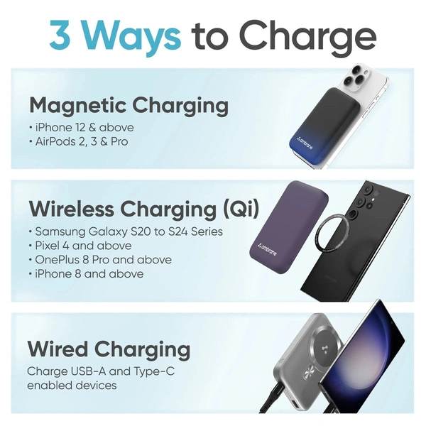 Ambrane  Aerosync Snap 10000mAh Magsafe Wireless Power Bank for iPhone - Silver