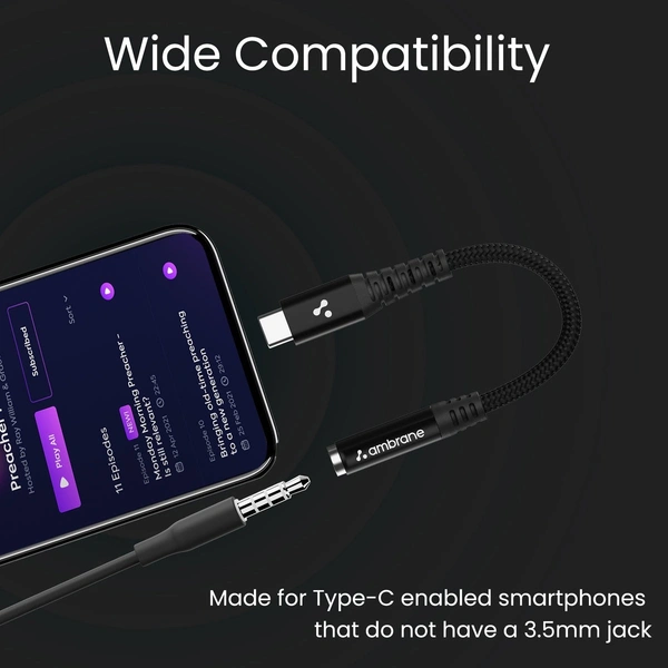 Ambrane  Type C to 3.5mm AUX Connector Type C to 3.5mm AUX Connector