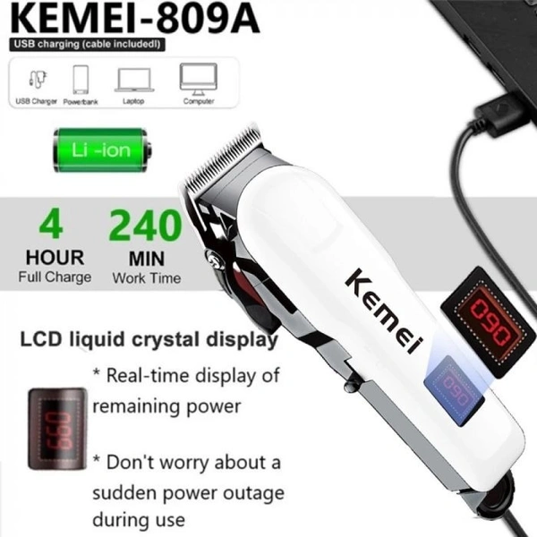 Kemei 809A Professional Rechargeable Men Hair Trimmer and Beard Runtime: 120min 5 Length Settings