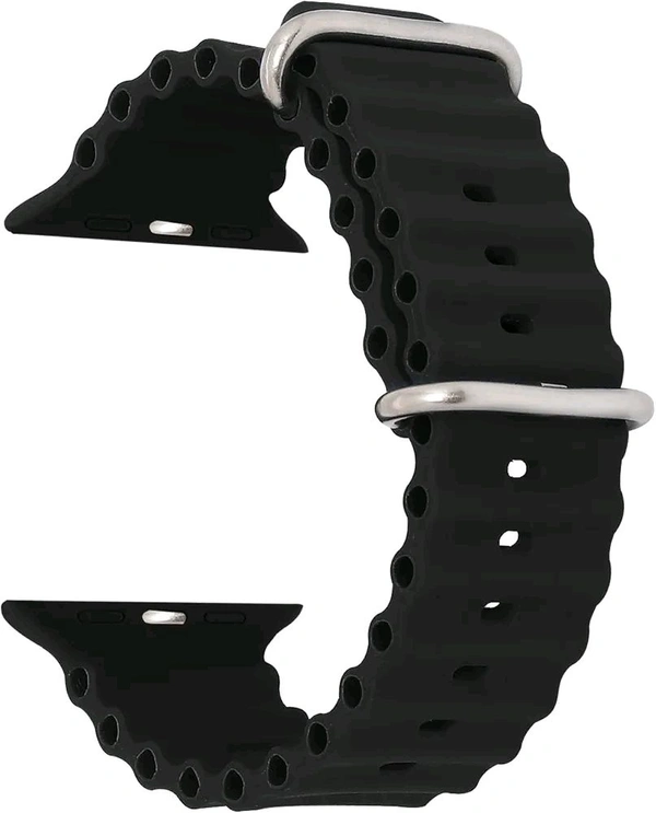 Watch Strap, Secure Fit, Adjustable, Comfortable, Stylish, Compatible with Apple Watch Series Ultra/SE/8/7/6/5/4/3/2/1 42mm, 44mm, 45mm and 49mm (Ocean Sports Band, Silicone - Black
