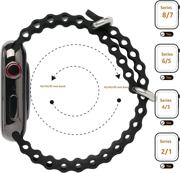 Watch Strap, Secure Fit, Adjustable, Comfortable, Stylish, Compatible with Apple Watch Series Ultra/SE/8/7/6/5/4/3/2/1 42mm, 44mm, 45mm and 49mm (Ocean Sports Band, Silicone - Orange