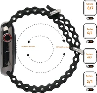 Watch Strap, Secure Fit, Adjustable, Comfortable, Stylish, Compatible with Apple Watch Series Ultra/SE/8/7/6/5/4/3/2/1 42mm, 44mm, 45mm and 49mm (Ocean Sports Band, Silicone - White