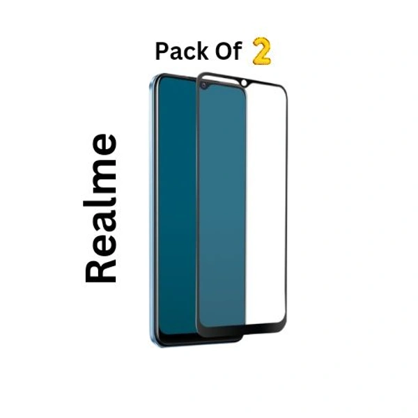 Realme All Model Tempered Glass Pack Of 2 - Realme C20, Black, 2