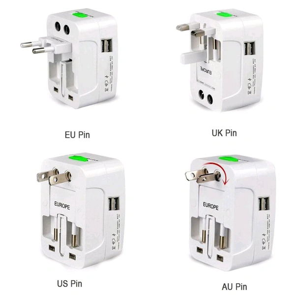 All-in-One Universal Worldwide Travelling AC Adaptor Plug (AU / UK / US / EU) International Power Charger Electric USB Power Plug Socket Adapter Converter  - White