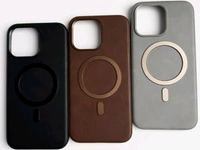 iPhone Premium PU Leather Metal MagSafe Ring Cover - Brown, Iphone 16 Pro Max