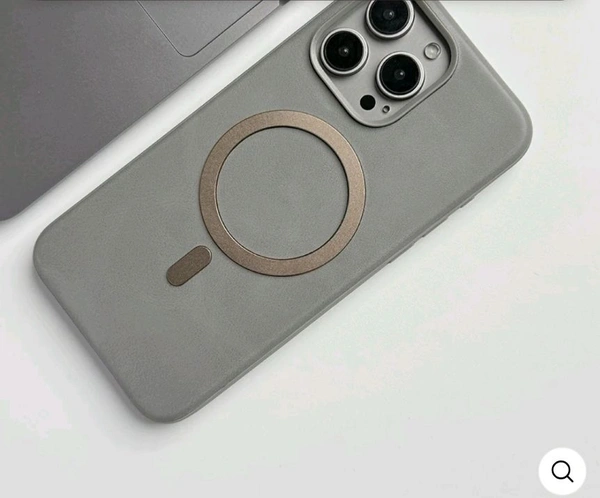 iPhone Premium PU Leather Metal MagSafe Ring Cover - Titanium Gray, Iphone 16 Pro Max