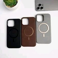 iPhone Premium PU Leather Metal MagSafe Ring Cover - Titanium Gray, Iphone 16 Pro Max
