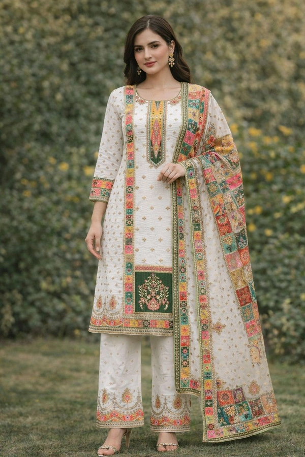 Designer white suit set 🤍✨
Fully embroidered dupatta + matching pants 💫”