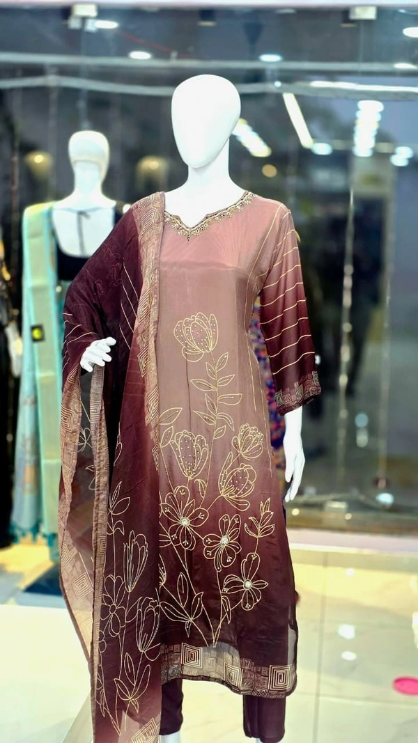 Crape Silk Kurtha Set - Quicksand