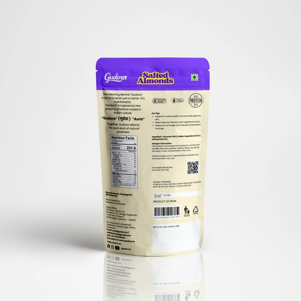 Roasted Salted Almonds | 100% California Badam | Zero Oil | High in Protein & Fiber - 200g