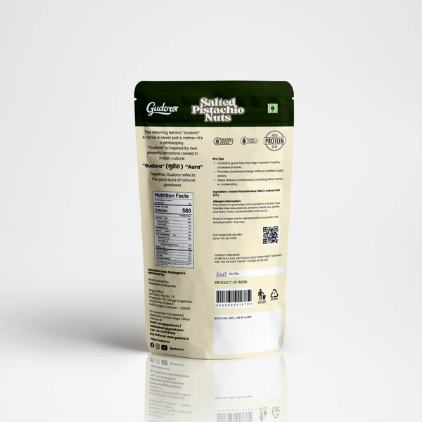 Fresh Whole Roasted Salted Pistachios: 100% California Salted Pista With Shell - 200g