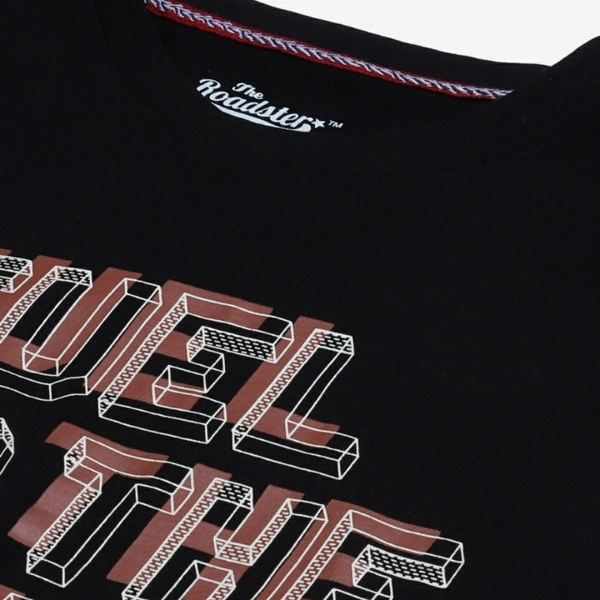 Men Black & Brown Printed Pure Cotton Round Neck T-shirt - L