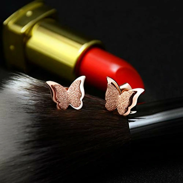 Yellow Chimes Charming Dual Butterfly Surgical Steel 18K Real Rose Gold Stud Earrings 