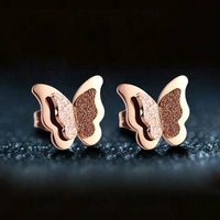 Yellow Chimes Charming Dual Butterfly Surgical Steel 18K Real Rose Gold Stud Earrings 