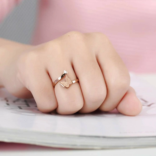 Yellow Chimes Charming Dual Butterfly Surgical Steel 18K Real Rose Gold Stud ring