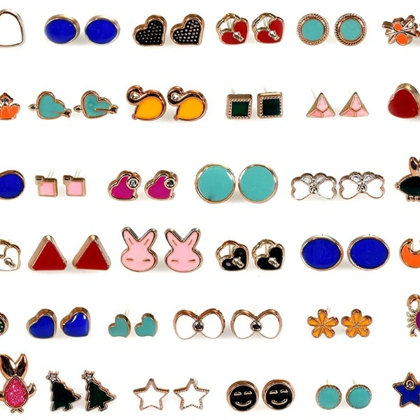 KOOCHI KOO 36 Pair Stylish Earring Stud Combo Set with Heart Shape Box for Girls and Women( Pack Of 36, Multicolor)