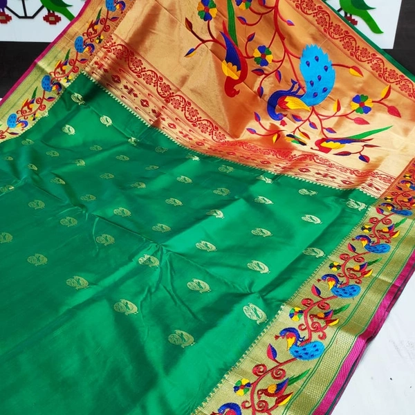 American Parrot Embroidery Paithani