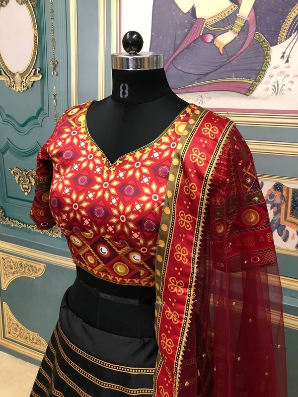 Ruby Red Lehenga (Semi Stitched)