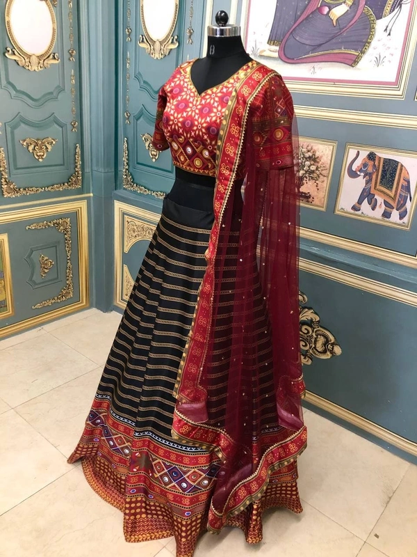 Ruby Red Lehenga (Semi Stitched)