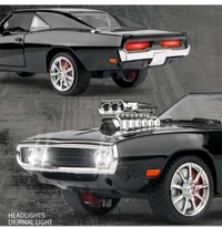 1:24 Big Fast and Furious Dodge Charger Diecast Model Metal Pull-Back Car with Sound, Light and Opening Doors: A Kids' Toy Vehicle Gift