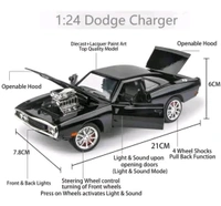 1:24 Big Fast and Furious Dodge Charger Diecast Model Metal Pull-Back Car with Sound, Light and Opening Doors: A Kids' Toy Vehicle Gift