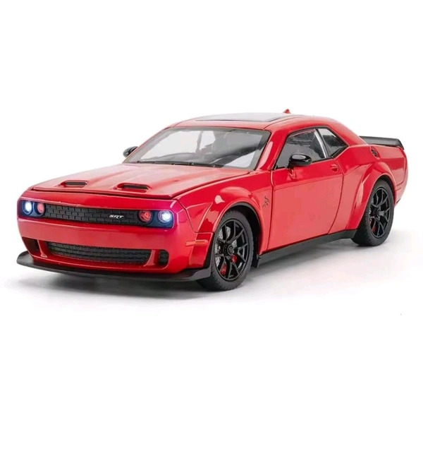 1:24 Scale Exclusive Alloy Metal Pull Back Die-cast Car Model with Sound Light Mini Auto Toy for Kids Metal Model Toy Car with Sound and Light? (1.24 Dodge Challenger-RED)