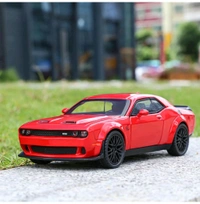 1:24 Scale Exclusive Alloy Metal Pull Back Die-cast Car Model with Sound Light Mini Auto Toy for Kids Metal Model Toy Car with Sound and Light? (1.24 Dodge Challenger-RED)