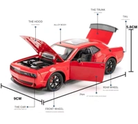1:24 Scale Exclusive Alloy Metal Pull Back Die-cast Car Model with Sound Light Mini Auto Toy for Kids Metal Model Toy Car with Sound and Light? (1.24 Dodge Challenger-RED)