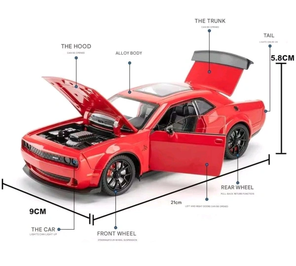 1:24 Scale Exclusive Alloy Metal Pull Back Die-cast Car Model with Sound Light Mini Auto Toy for Kids Metal Model Toy Car with Sound and Light? (1.24 Dodge Challenger-RED)