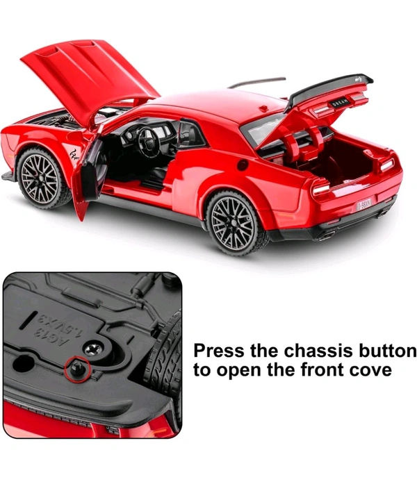 1:24 Scale Exclusive Alloy Metal Pull Back Die-cast Car Model with Sound Light Mini Auto Toy for Kids Metal Model Toy Car with Sound and Light? (1.24 Dodge Challenger-RED)