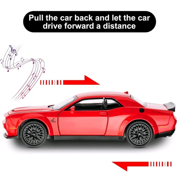 1:24 Scale Exclusive Alloy Metal Pull Back Die-cast Car Model with Sound Light Mini Auto Toy for Kids Metal Model Toy Car with Sound and Light? (1.24 Dodge Challenger-RED)