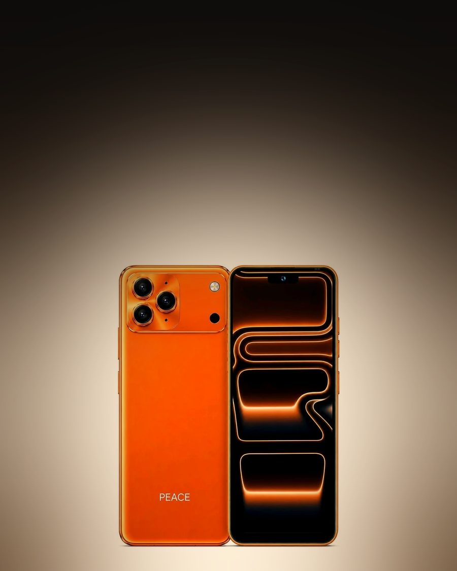 Peace Nove orange smartphone, front and back