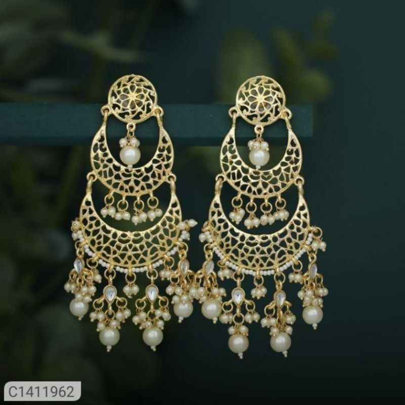 Stylish Kundan CZ Silver Plated Earrings With Pearl & Red Bead Strings –  Abdesignsjewellery