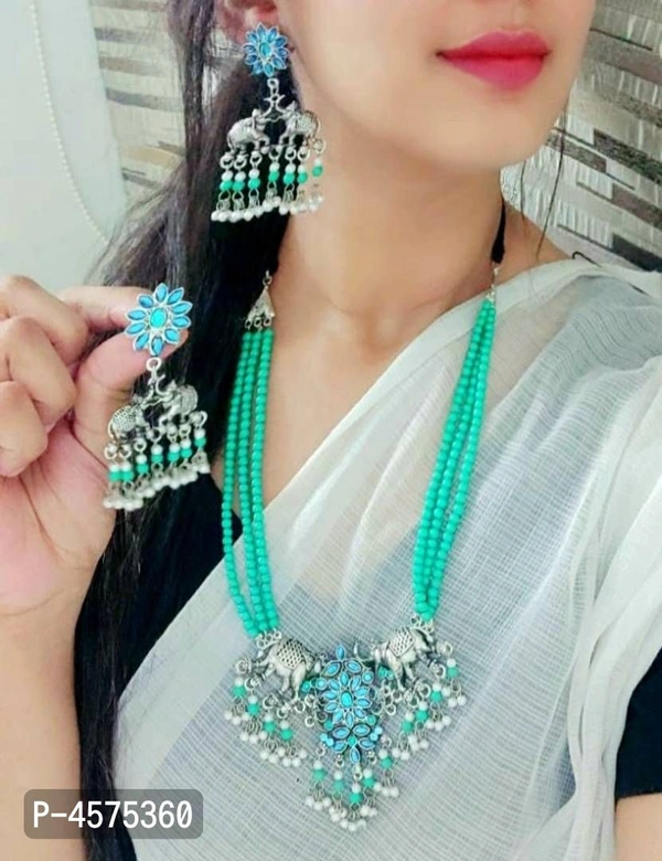Latest Designer Multi Layered Beaded Necklace - Green