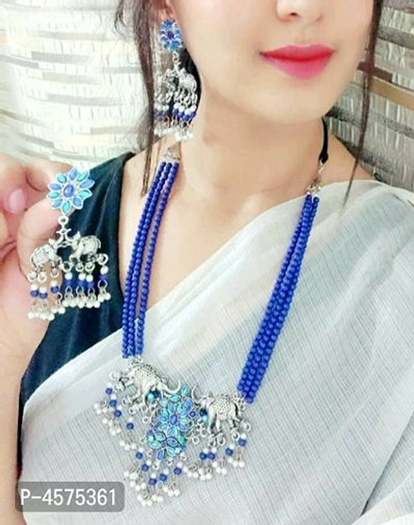 Latest Designer Multi Layered Beaded Necklace - Blue