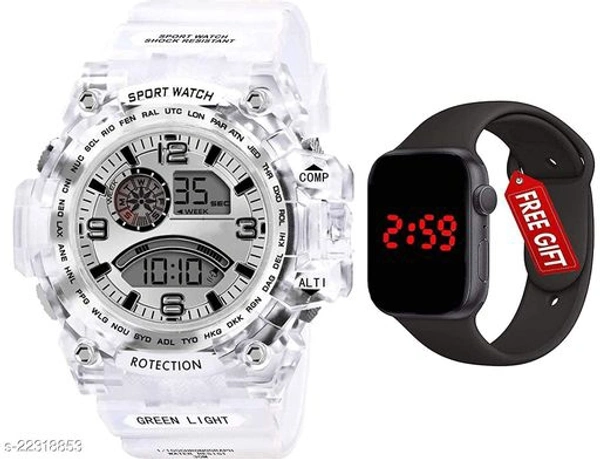 New Digital RTK704 White Dial Transperent Strap Sports Watch Get Square Led Watch Free Watch For Boys