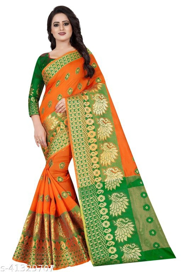 Xxx Fashion Feats elegant cotton silk saree - Orange