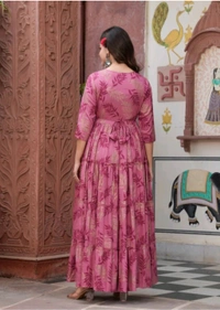 Ambey Women's Rayon Printed With Embroidery Work Tiered Kurti - Mandy, L