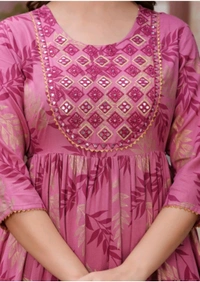 Ambey Women's Rayon Printed With Embroidery Work Tiered Kurti - Mandy, L