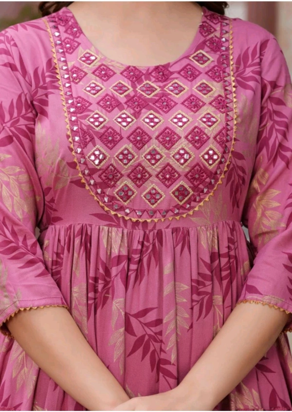 Ambey Women's Rayon Printed With Embroidery Work Tiered Kurti - Mandy, L