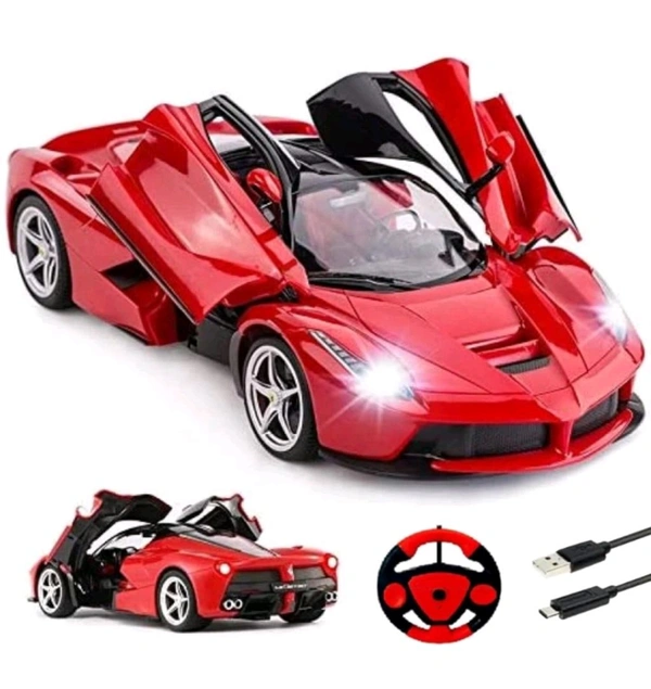 Remote Controlled Rechargeable Super Car with Opening Doors and LED Headlight | Birthady Gifts for Kids - Red