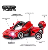 Remote Controlled Rechargeable Super Car with Opening Doors and LED Headlight | Birthady Gifts for Kids - Red
