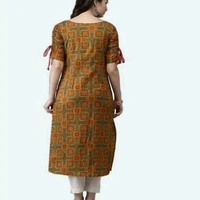 Women Kurta Sets Rayon Short Sleeves,Three-Quarter Sleeves - Bronze, L