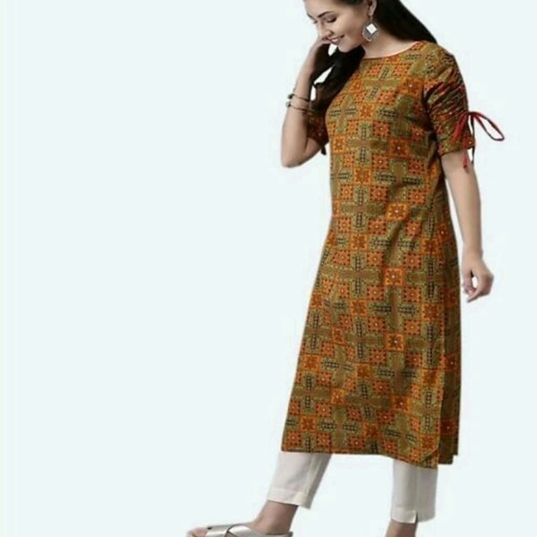 Women Kurta Sets Rayon Short Sleeves,Three-Quarter Sleeves - Bronze, XL