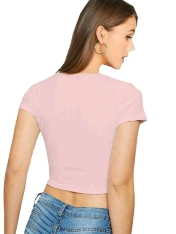Short Sleeves Round Neck Solid Peach Hosiery Crop Top - Peach, L (Bust Size: 38 in, Length Size: 17 in)