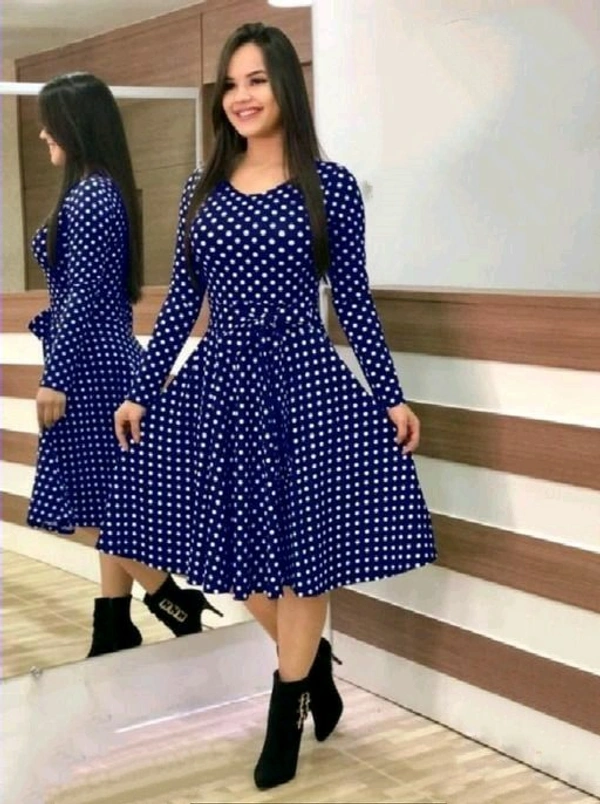 Long Sleeves Dresses Fabric Crepe - M (Bust Size: 40 in, Size Length: 40 in), Blue