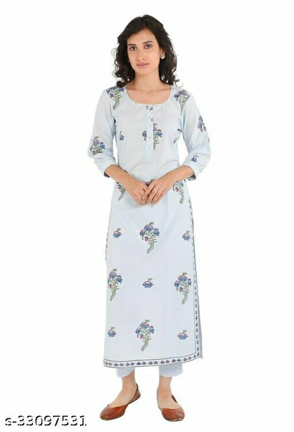 Fancy Cotton Kurtis Fabric Cotton - Light Cyan, XL (Bust Size: 42 in)