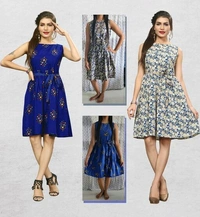 Women's Party Wear Multicolor Skater dress (Combo Pack Of 2 )Fabric Crepe - S (Bust Size: 36 in, Length Size: 37 in), Blue
