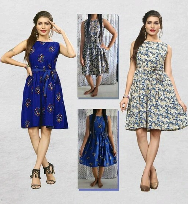 Women's Party Wear Multicolor Skater dress (Combo Pack Of 2 )Fabric Crepe - S (Bust Size: 36 in, Length Size: 37 in), Blue