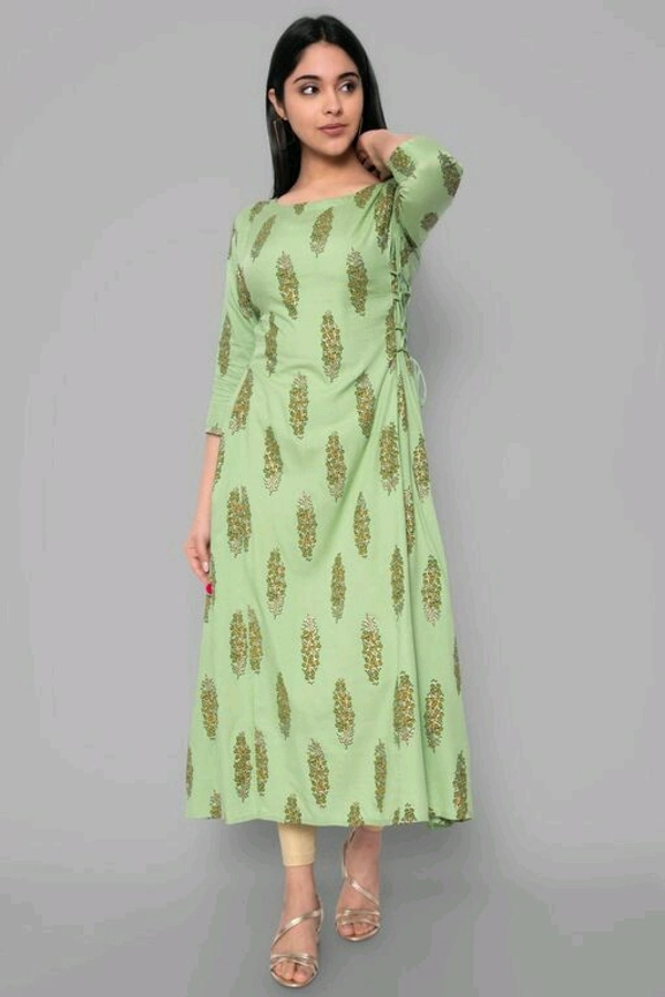 womens Rayon printed kurta - XL (Bust Size: 42 in, Size Length: 48 in), Light green